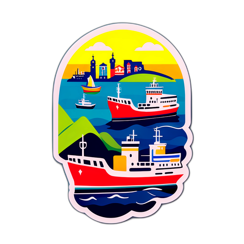 Стікери, натхнені портом Ріо Аві, з яскравими кораблями та гаванню
