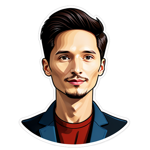 Create a sleek and modern sticker for Pavel Durov's Telegram, using minimalist design elements and the app's logo, to highlight modern communication in a digital age.