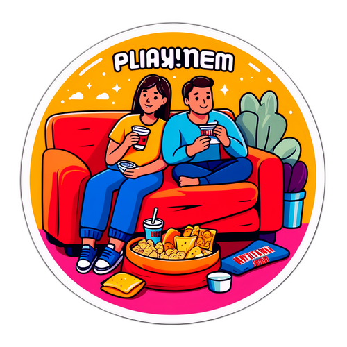 Rappresenta una scena di binge-watching su Netflix con coperte accoglienti e snack