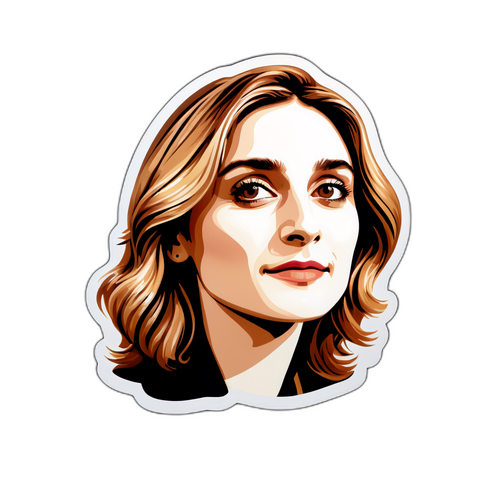Un autocollant représentant Julie Gayet dans un style artistique, avec des éléments de cinéma