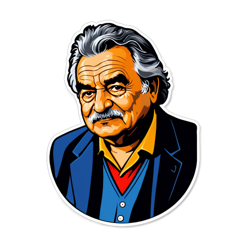 Sticker van een politieke symposium met Pepe Mujica