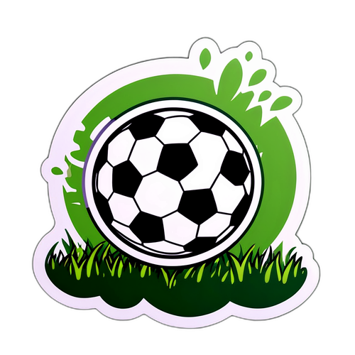 Sticker bóng đá với bóng tròn lăn trên cỏ
