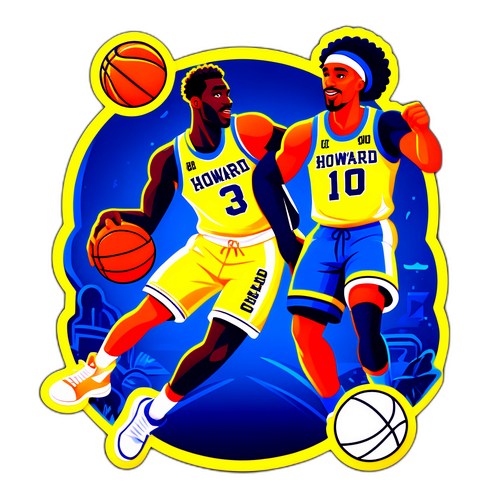 Playful Cartoon of Basketball Players in Neon Style