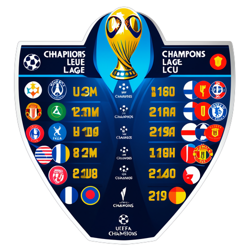 Kreatywny układ tabeli UEFA Champions League z logo drużyn i trofeum