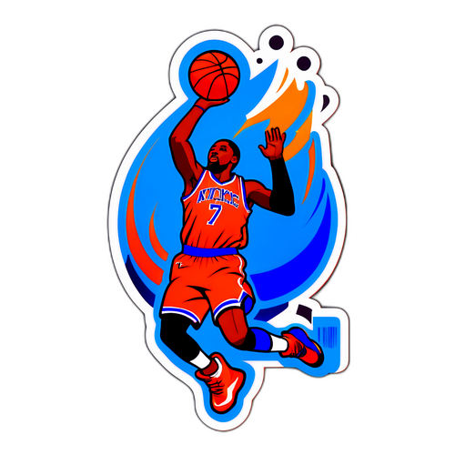 Jogador de basquete do Knicks em salto para a cesta