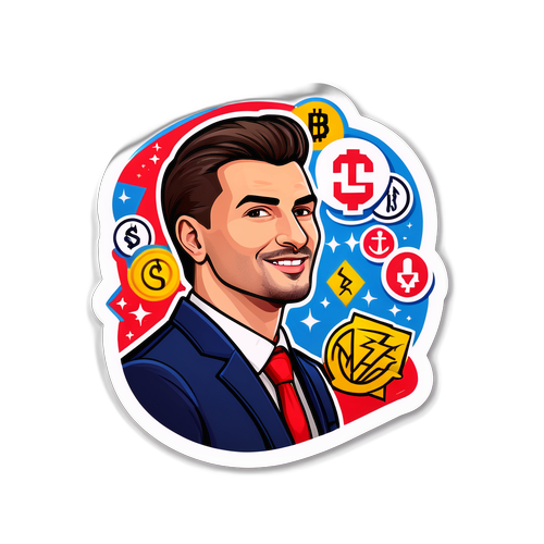 Autocolant cu Cristian Boureanu și simboluri ale succesului