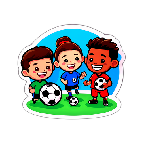 Дружные персонажи, играющие в мини-футбол