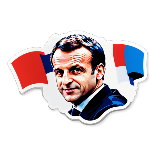 Sticker cu fața lui Macron și steagul francez