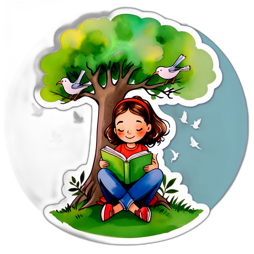 Dessin d'Aurélie Silvestre lisant un livre sous un arbre