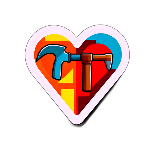 Diseño de un martillo y una sierra formando un corazón