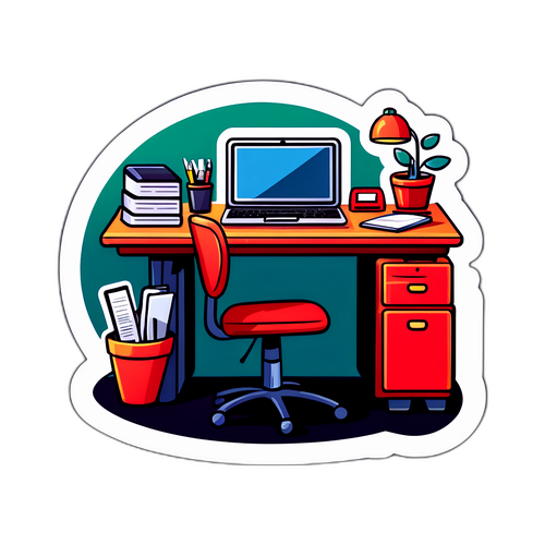 Дизайн наклейки с журналистским столом