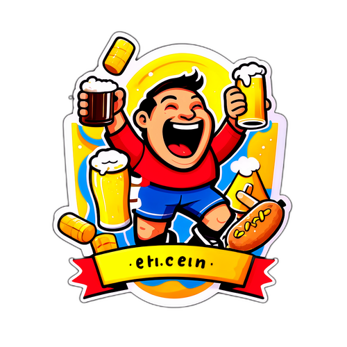 Sticker cảnh cổ vũ sôi động với bia và đồ ăn nhẹ trong các trận đấu