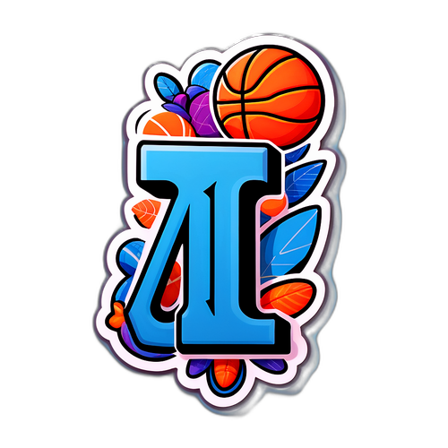 Masayang Sticker ng Bilang '1' na may Elemento ng Basketbol