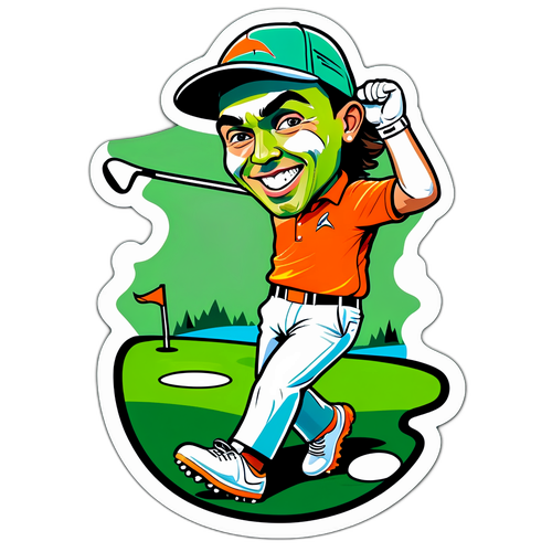 Rolig karikatyr av Rickie Fowler på golfbanan