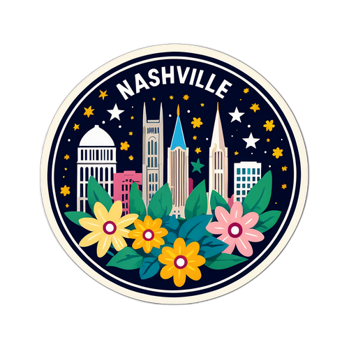 Иллюстрация Нэшвилла и Вашингтона с цветами и звездами