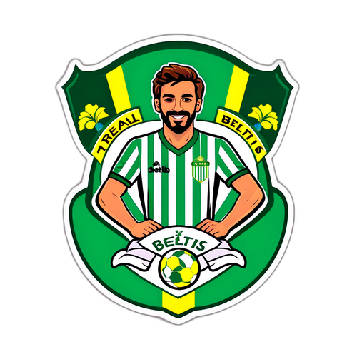 Sticker Real Betis với áo thi đấu đặc trưng và hình ảnh người hâm mộ vui vẻ