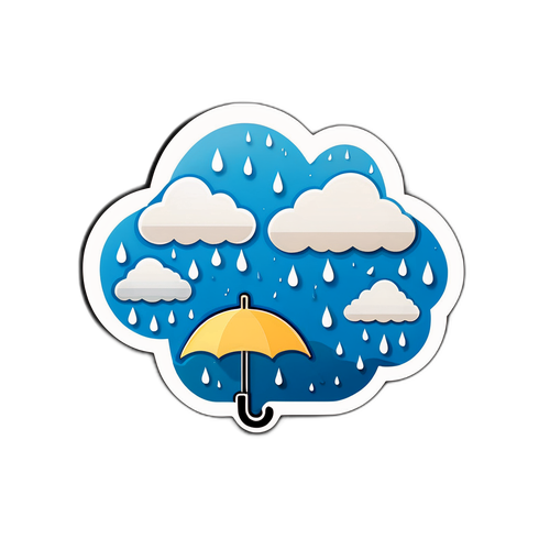 Sticker trời mây đáng yêu với mưa và ô