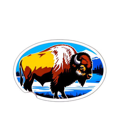 Naturtema klistermærke med bison fra Yellowstone