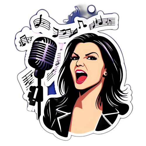 Autocolant cu Laura Pausini în postură puternică de cântat