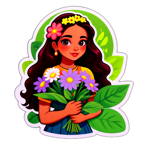 A adesivo de Camila Pitanga segurando flores