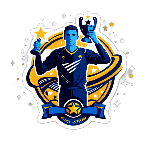 Nálepka s Michalem Strnadem a trofejí