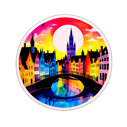 Skyline van Brugge in Waterverf