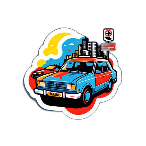 Umělecká samolepka s tématem dopravní nehody Křelov