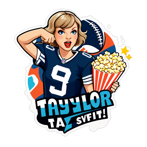 Sticker dedicat Super Bowl-ului cu fotbal și popcorn