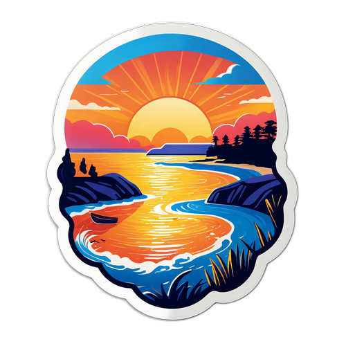 Динамічна наклейка з пляжем Таганрога на заході сонця