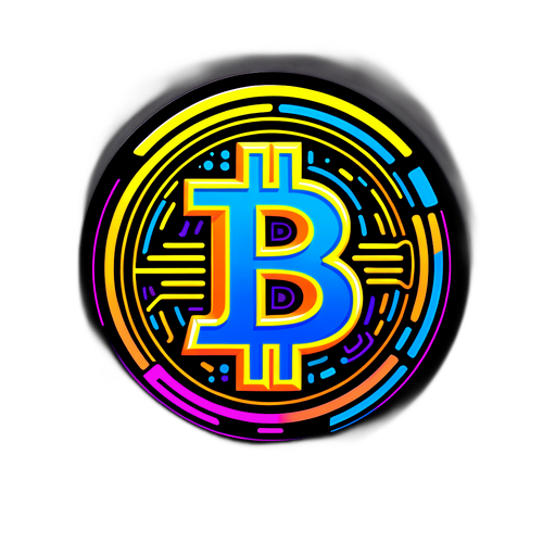 Futuristisk bitcoin-klistremerke med neonutskjæringer