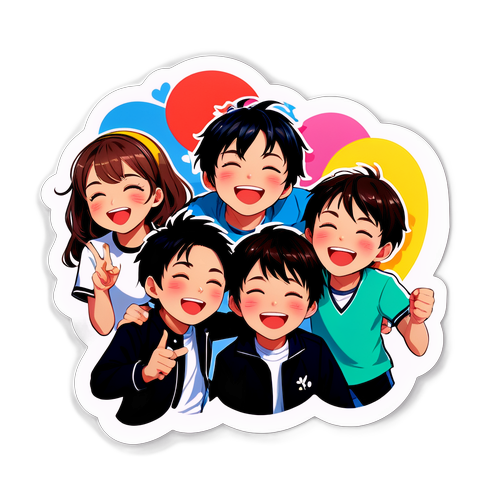 友達との楽しいひとときを描いたステッカー