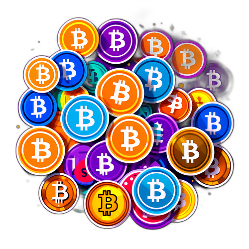 Desain Futuristik Koin Cryptocurrency yang Berwarna Cerah