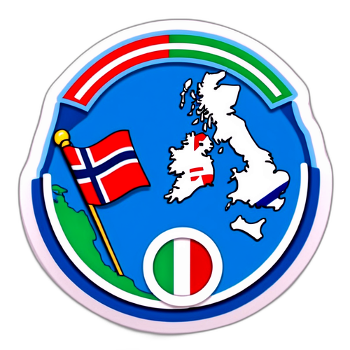 Sticker cu harta Norvegiei și Italiei unite de un inel olimpic, simbolizând colaborarea sportivă