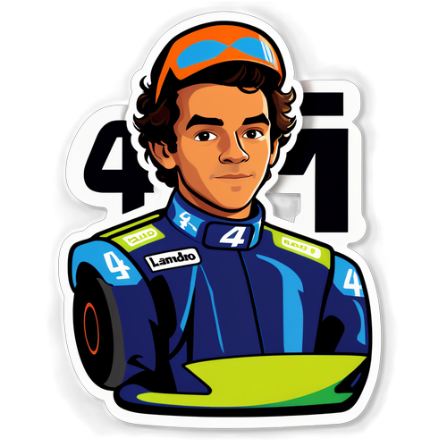 Stylischer Aufkleber von Lando Norris mit Rennwagen und der Nummer 4