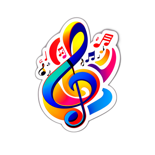 Renkli Müzik Notları Stickerı