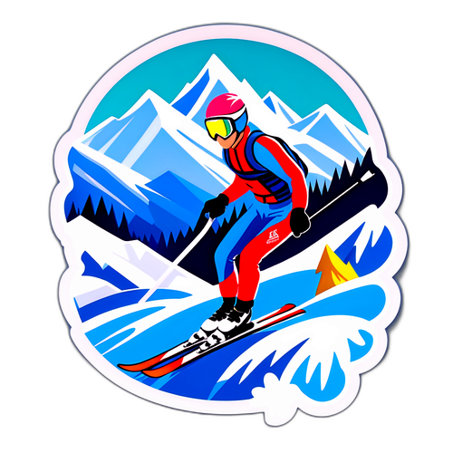 Pemandangan Indah Alps dengan Pemain Ski