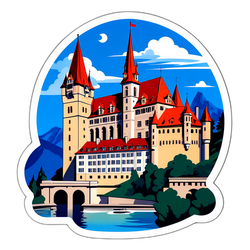 A lausanne-i híres látnivalók, például a Château és az Óra egyedülálló illusztrációs formában