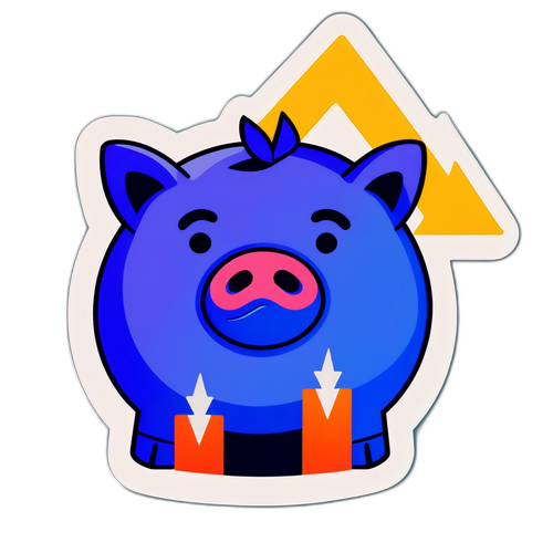 Stiker Bank Babi dengan Anak Panah Menunjukkan Pengurangan Kadar Fed