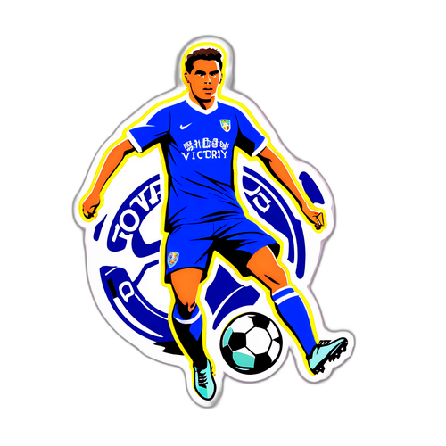 Nhãn dán bóng đá với hình ảnh cầu thủ đá bóng về hướng khung thành, đi kèm văn bản 'Towards Victory'