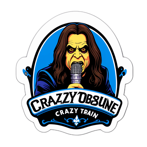Sticker van Ozzy Osbourne's microfoon met tekst 'Crazy Train'