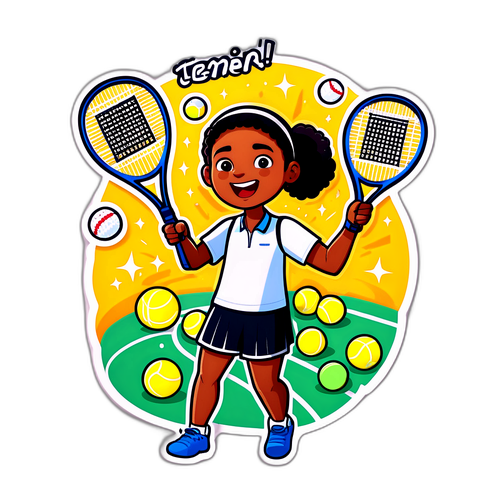 Isang ilustradong sticker ni Alex Eala na may hawak na raketa ng tennis