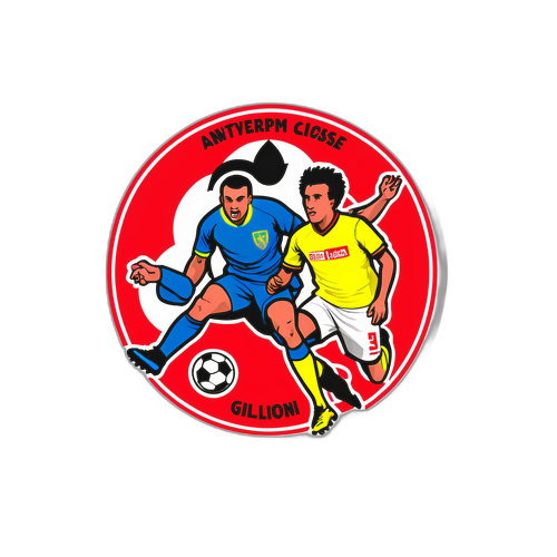 Sticker van een voetbalwedstrijd tussen Antwerp en Union Saint-Gilloise