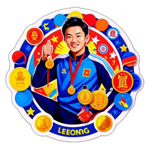 Stiker Berwarna-warni Leong Jun Hao dengan Penghargaan