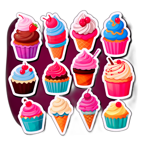 Kolekcja słodkich naklejek z deserami