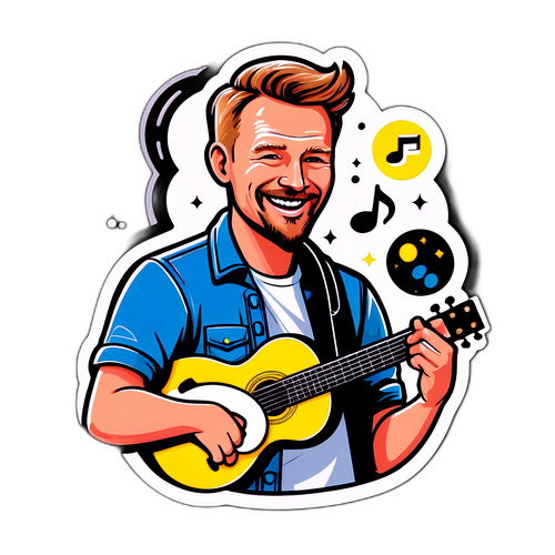 Sticker van Bjorn Soenens met regionale muziektools en een vrolijke sfeer