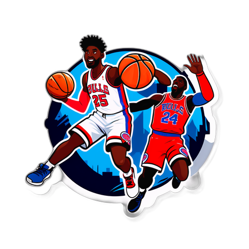 Dinamikong Disenyo ng Sticker ng Larong Basketbol sa pagitan ng Pistons at Bulls