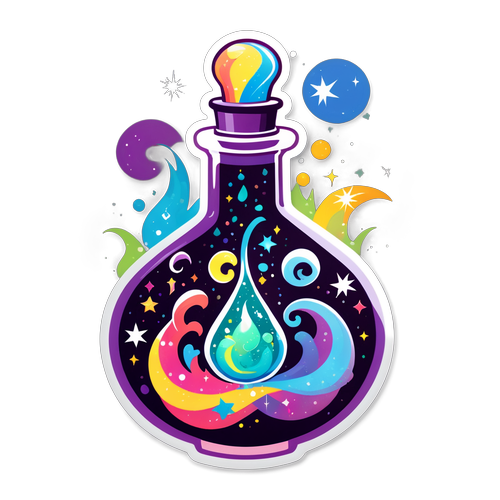 Magical Potion Bottle with Swirling Colors and Sparkles