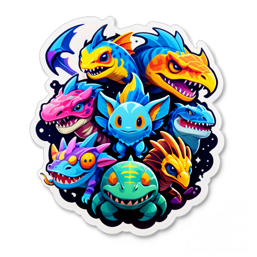Autocollant illustrant des créatures fantastiques de Palworld