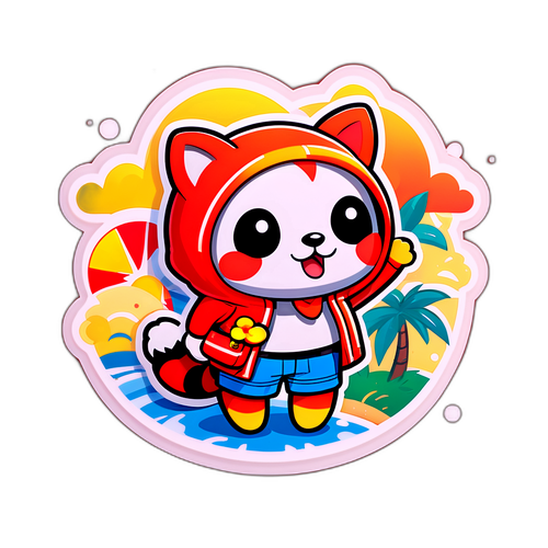 夏の暑さ対策をテーマにした動物キャラクターのステッカー
