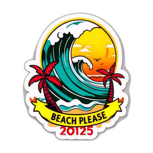 Autocolant Plajă cu mesajul 'Beach Please 2025'